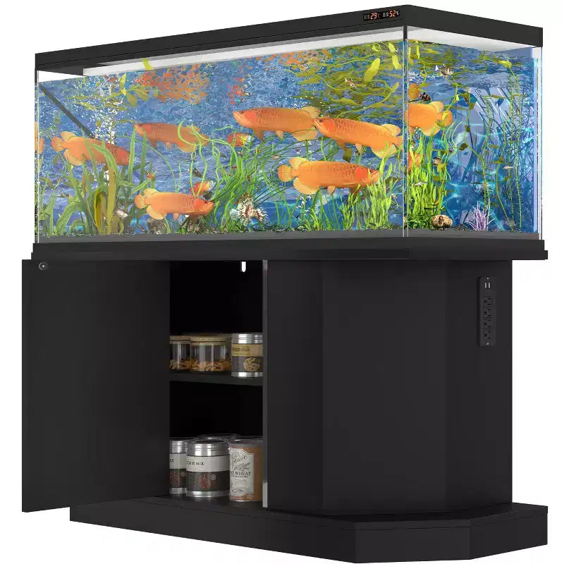 Supporto per acquario da 55-75 galloni, resistente capacità 880 libbre con 4 porte AC e 2 porte USB e vano portaoggetti, supporto per acquario nero - ModernLuxe