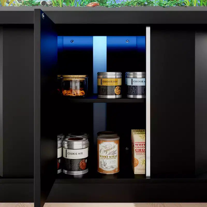 Supporto per acquario da 55-75 galloni, resistente capacità 880 libbre con 4 porte AC e 2 porte USB e vano portaoggetti, supporto per acquario nero - ModernLuxe