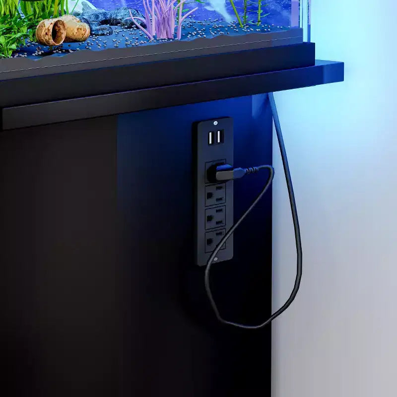 Supporto per acquario da 55-75 galloni, resistente capacità 880 libbre con 4 porte AC e 2 porte USB e vano portaoggetti, supporto per acquario nero - ModernLuxe