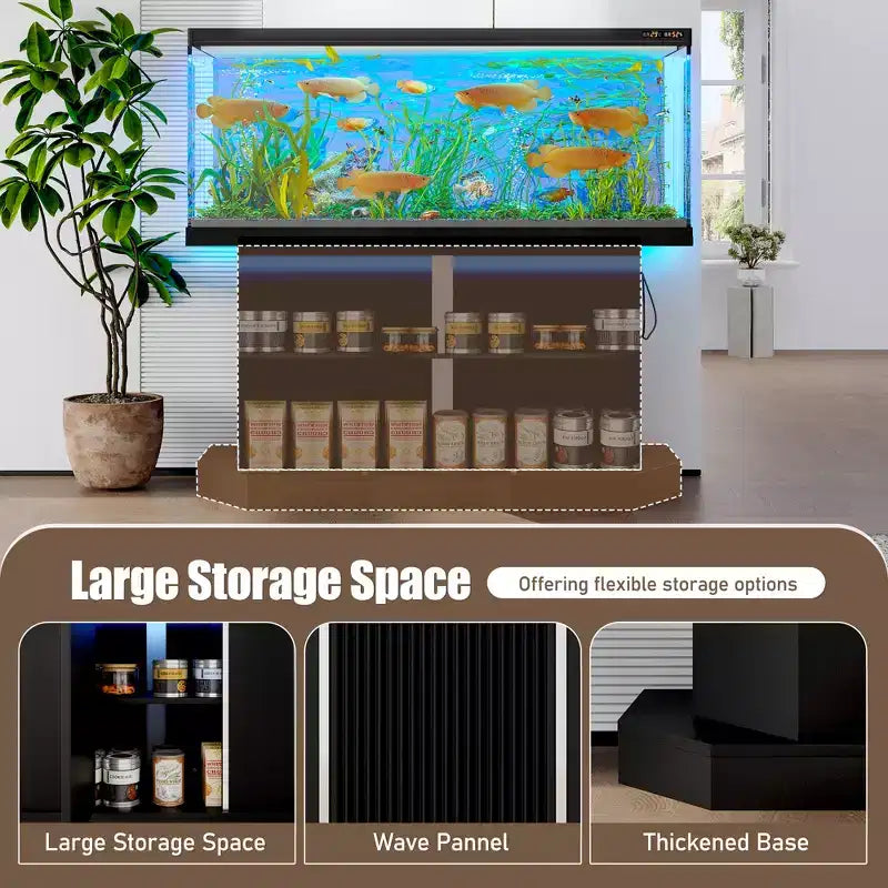 Supporto per acquario da 55-75 galloni, resistente capacità 880 libbre con 4 porte AC e 2 porte USB e vano portaoggetti, supporto per acquario nero - ModernLuxe