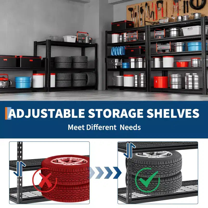 Scaffalatura da Garage Resistente 122cm L x 46cm P x 183cm H - Capacità di Carico 1134 kg, Ripiani Metallici Regolabili, Organizzatore Durevole