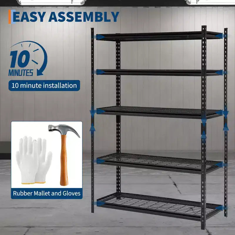 Scaffalatura da Garage Resistente 122cm L x 46cm P x 183cm H - Capacità di Carico 1134 kg, Ripiani Metallici Regolabili, Organizzatore Durevole