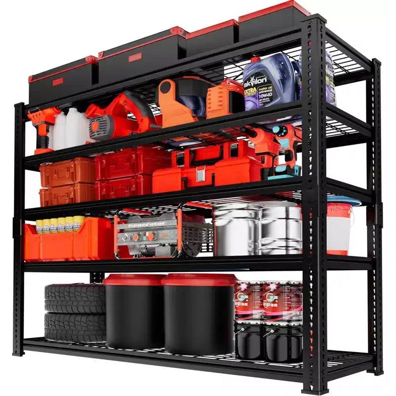 Scaffalatura da Garage Resistente 122cm L x 46cm P x 183cm H - Capacità di Carico 1134 kg, Ripiani Metallici Regolabili, Organizzatore Durevole