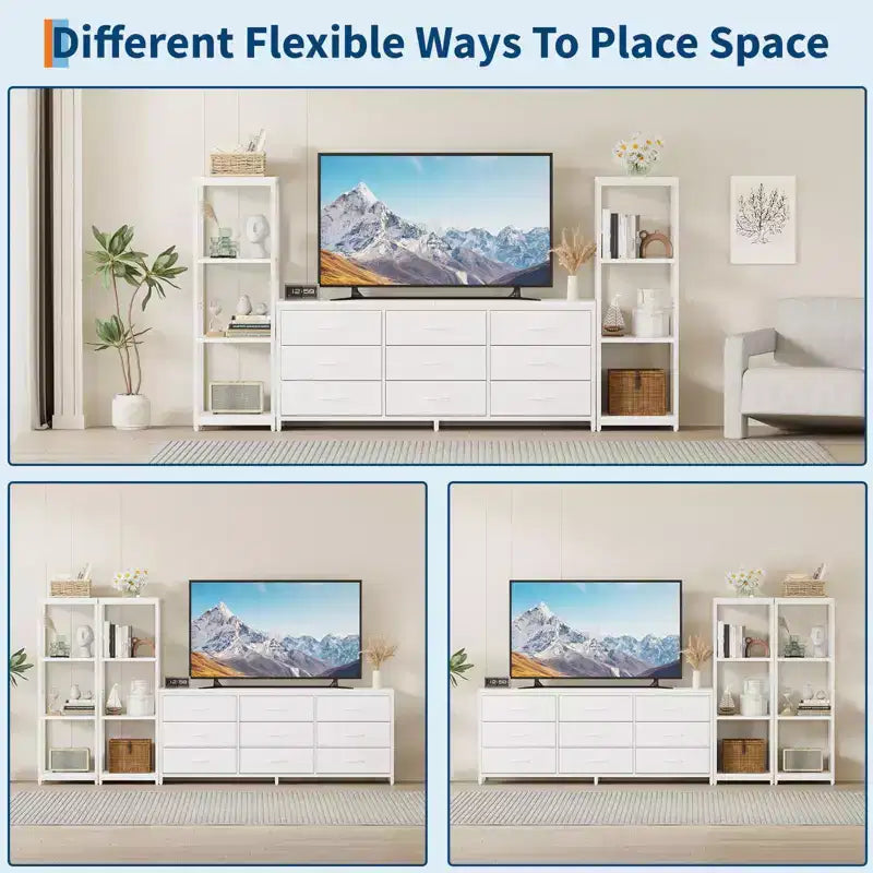 Mobile TV Acekool per TV da 75 pollici, mobile multimediale moderno con luci LED, prese di corrente, 6 cassetti e mensole, nero