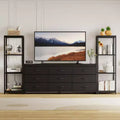 Acekool TV Stand for 75 Inch TV, Modern Entertainment Center with LED Lights, Power Outlets, 6 Drawers & Bookshelves, Black