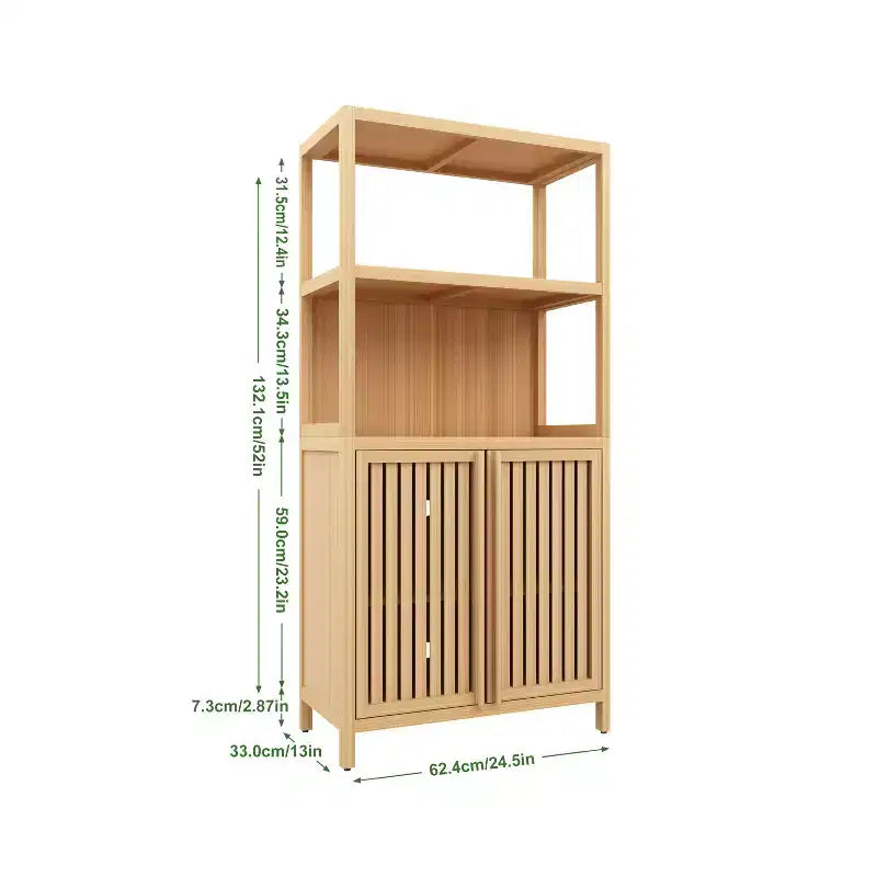 sumyeg Armadietto autoportante in bambù con 2 ante, mobile contenitore versatile per bagno, cucina, soggiorno