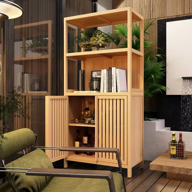 sumyeg Armadietto autoportante in bambù con 2 ante, mobile contenitore versatile per bagno, cucina, soggiorno