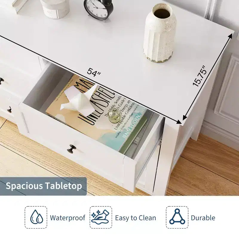 Comò a 6 cassetti per camera da letto, cassettiera in legno da 137 cm con pomelli in metallo, porta TV, organizer per vestiti per camera da letto, ingresso, nero