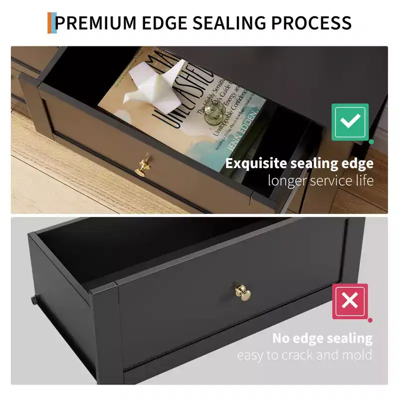 Comò a 6 cassetti per camera da letto, cassettiera in legno da 137 cm con pomelli in metallo, porta TV, organizer per vestiti per camera da letto, ingresso, nero