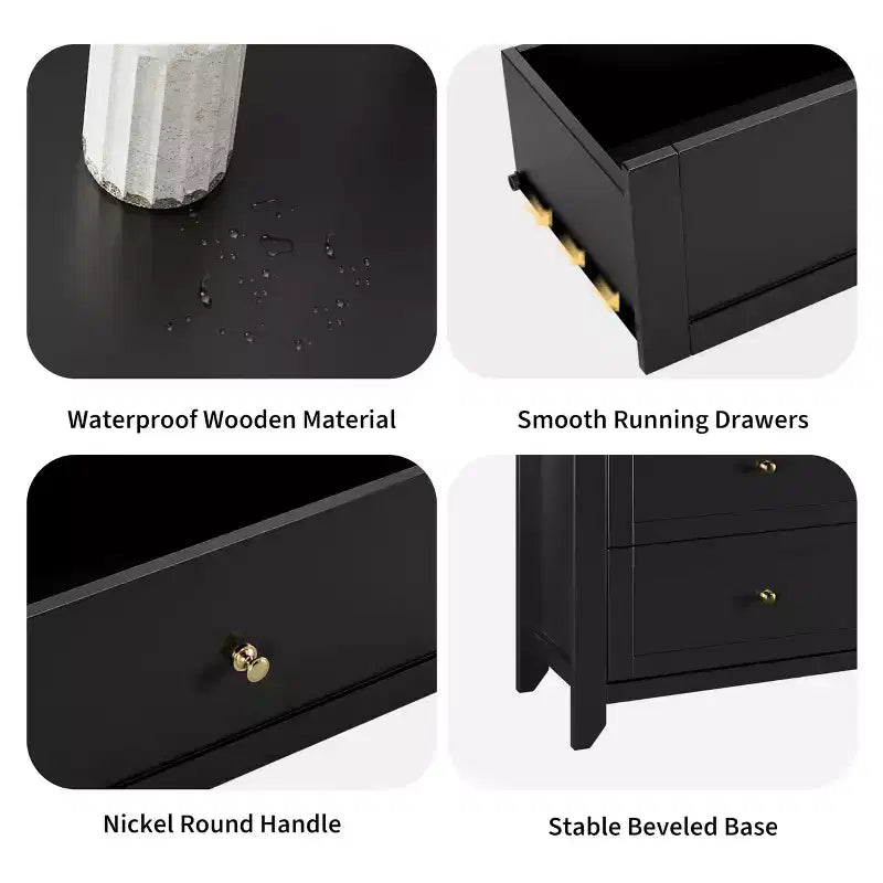 Comò a 6 cassetti per camera da letto, cassettiera in legno da 137 cm con pomelli in metallo, porta TV, organizer per vestiti per camera da letto, ingresso, nero