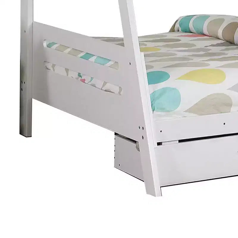 Letto a castello Royal Hamton a una piazza e mezza con scaletta, 2 cassetti, legno massello bianco