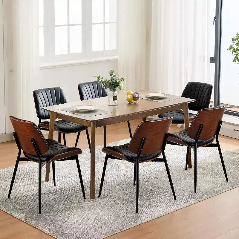 Sedie da pranzo set da 4, sedie da cucina imbottite in pelle PU retrò di metà secolo con schienale in legno curvato noce per sala da pranzo e cucina