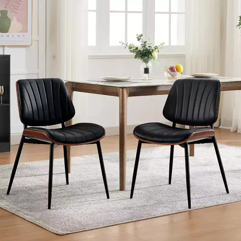 Sedie da pranzo set da 4, sedie da cucina imbottite in pelle PU retrò di metà secolo con schienale in legno curvato noce per sala da pranzo e cucina