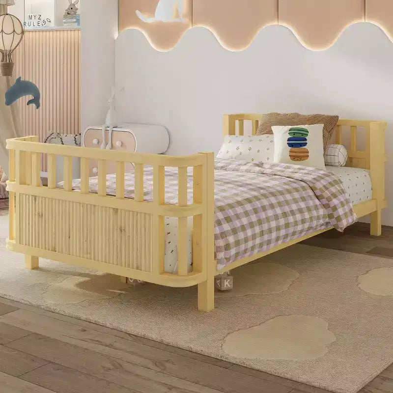 Divani letto moderni Okak Twin/Full in ferro con sponde, letto a piattaforma in legno per cameretta, camera da letto, nessuna necessità di rete a molle