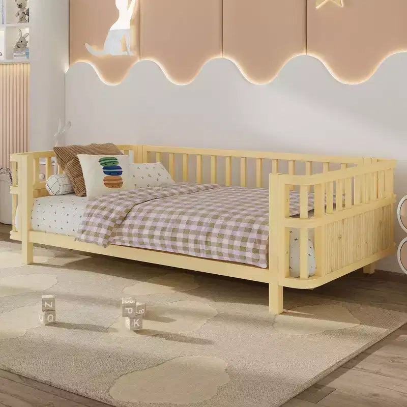 Divani letto moderni Okak Twin/Full in ferro con sponde, letto a piattaforma in legno per cameretta, camera da letto, nessuna necessità di rete a molle