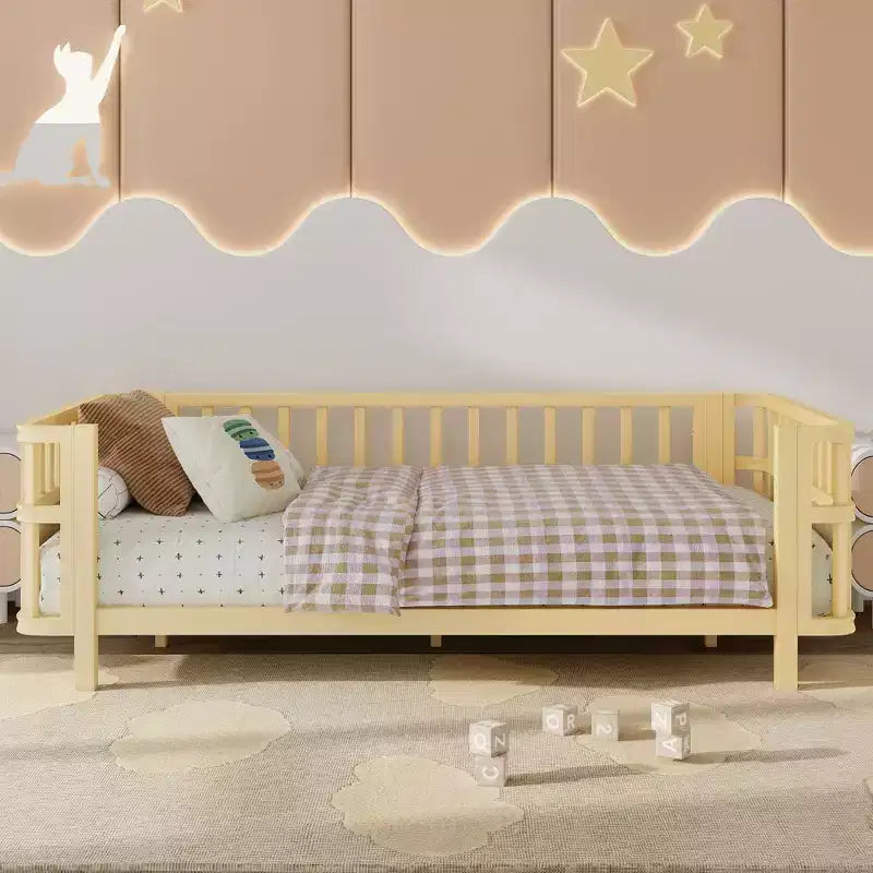 Divani letto moderni Okak Twin/Full in ferro con sponde, letto a piattaforma in legno per cameretta, camera da letto, nessuna necessità di rete a molle