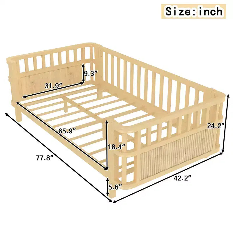 Divani letto moderni Okak Twin/Full in ferro con sponde, letto a piattaforma in legno per cameretta, camera da letto, nessuna necessità di rete a molle