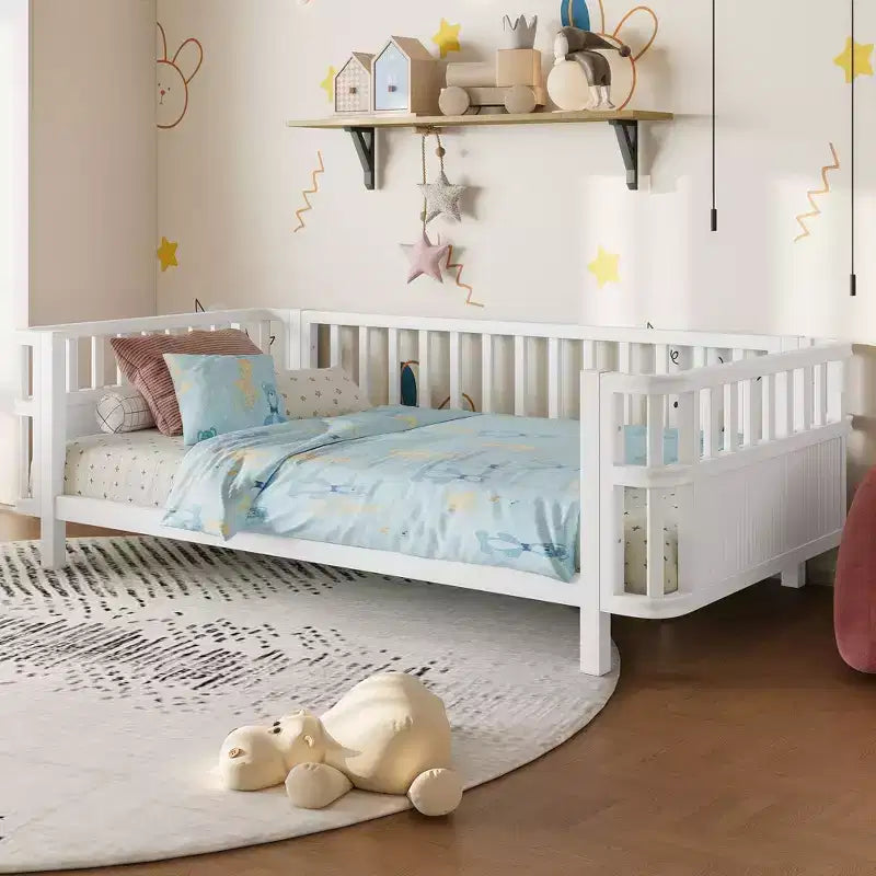 Divani letto moderni Okak Twin/Full in ferro con sponde, letto a piattaforma in legno per cameretta, camera da letto, nessuna necessità di rete a molle