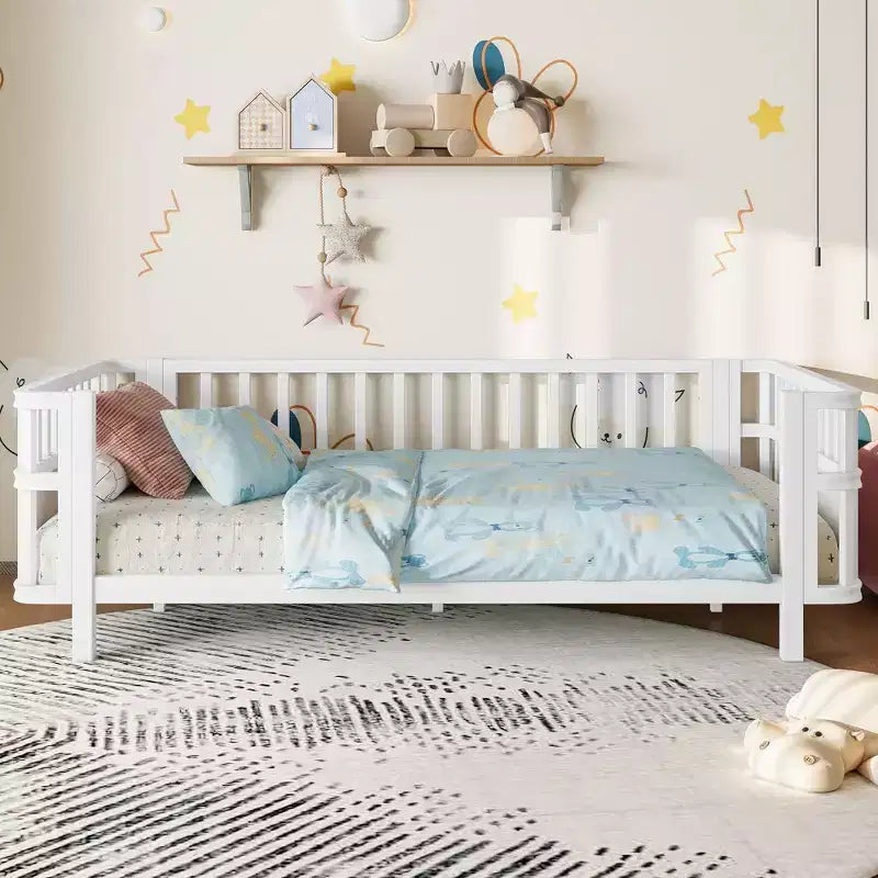 Divani letto moderni Okak Twin/Full in ferro con sponde, letto a piattaforma in legno per cameretta, camera da letto, nessuna necessità di rete a molle