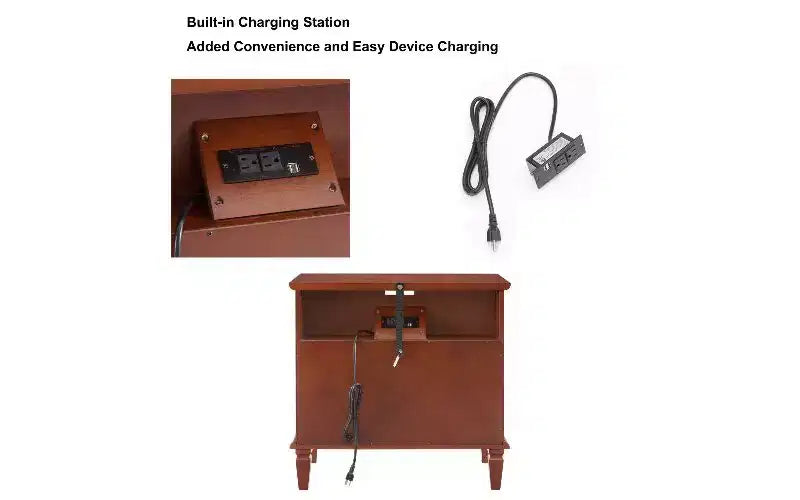 Comodino moderno di metà secolo TUYOHW con stazione di ricarica, tavolino vintage a 2 cassetti con ripiano aperto, tavolino con pilastri scanalati