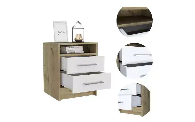 TUYOHW Comodino Moderno con 2 Cassetti, Tavolino Compatto Piccolo per Camera da Letto e Soggiorno, Tavolino Contenitore con Maniglie in Metallo