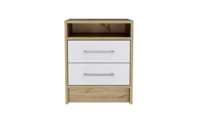 TUYOHW Comodino Moderno con 2 Cassetti, Tavolino Compatto Piccolo per Camera da Letto e Soggiorno, Tavolino Contenitore con Maniglie in Metallo