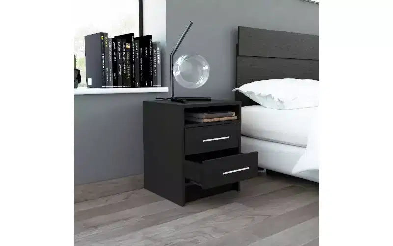 TUYOHW Comodino Moderno con 2 Cassetti, Tavolino Compatto Piccolo per Camera da Letto e Soggiorno, Tavolino Contenitore con Maniglie in Metallo