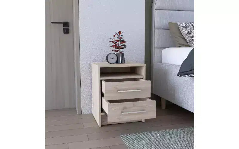 TUYOHW Comodino Moderno con 2 Cassetti, Tavolino Compatto Piccolo per Camera da Letto e Soggiorno, Tavolino Contenitore con Maniglie in Metallo