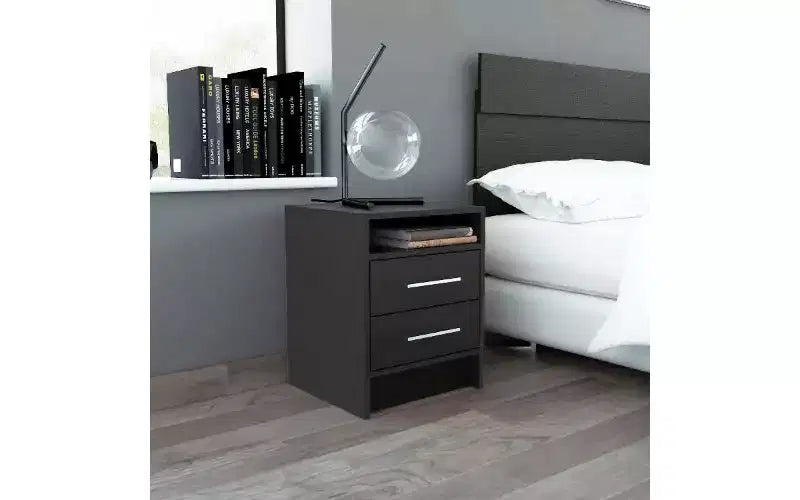 TUYOHW Comodino Moderno con 2 Cassetti, Tavolino Compatto Piccolo per Camera da Letto e Soggiorno, Tavolino Contenitore con Maniglie in Metallo