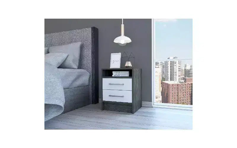 TUYOHW Comodino Moderno con 2 Cassetti, Tavolino Compatto Piccolo per Camera da Letto e Soggiorno, Tavolino Contenitore con Maniglie in Metallo