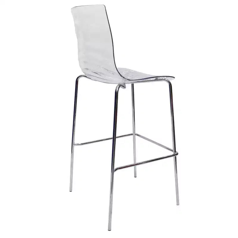 LeisureMod Sgabello da Bar Moderno in Plastica Astor con Base in Acciaio Cromato Sgabello da Bancone con Seduta a Vortice Ondulato e Poggiapiedi per Cucina e Sala da Pranzo