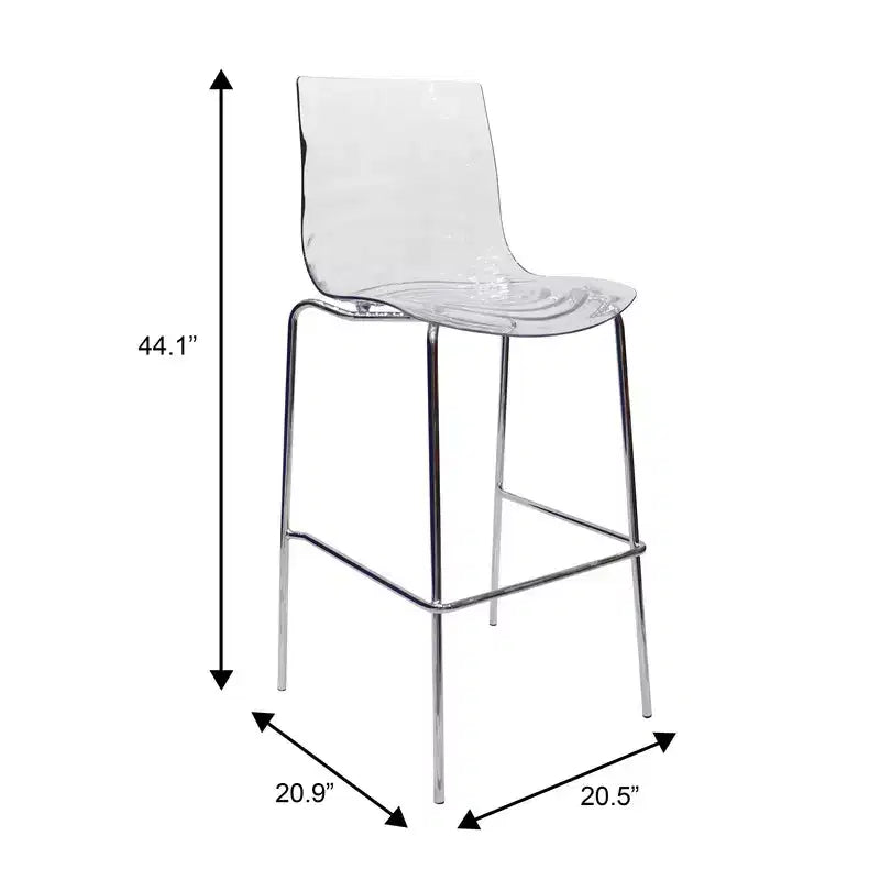 LeisureMod Sgabello da Bar Moderno in Plastica Astor con Base in Acciaio Cromato Sgabello da Bancone con Seduta a Vortice Ondulato e Poggiapiedi per Cucina e Sala da Pranzo