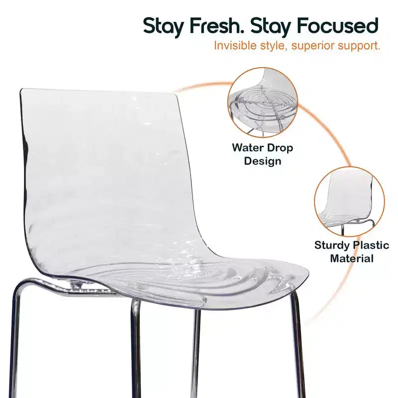 LeisureMod Sgabello da Bar Moderno in Plastica Astor con Base in Acciaio Cromato Sgabello da Bancone con Seduta a Vortice Ondulato e Poggiapiedi per Cucina e Sala da Pranzo