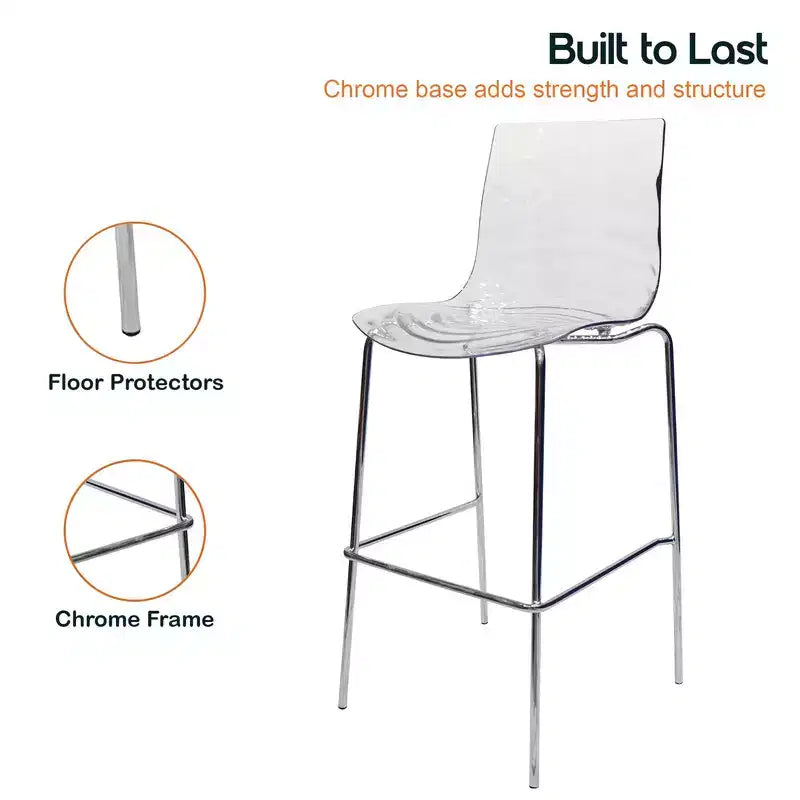 LeisureMod Sgabello da Bar Moderno in Plastica Astor con Base in Acciaio Cromato Sgabello da Bancone con Seduta a Vortice Ondulato e Poggiapiedi per Cucina e Sala da Pranzo