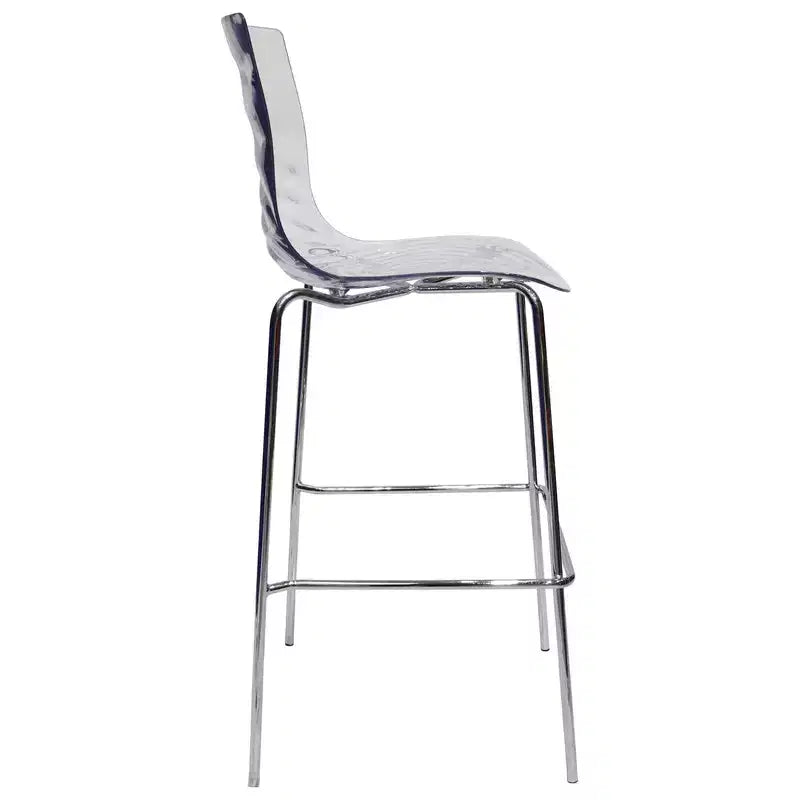 LeisureMod Sgabello da Bar Moderno in Plastica Astor con Base in Acciaio Cromato Sgabello da Bancone con Seduta a Vortice Ondulato e Poggiapiedi per Cucina e Sala da Pranzo