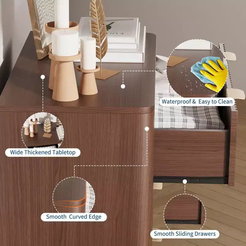 Set di 2 comodini scanalati larghi 81 cm, comodino moderno a 3 cassetti, tavolino laterale per camera da letto, soggiorno, corridoio (noce 2 pezzi)