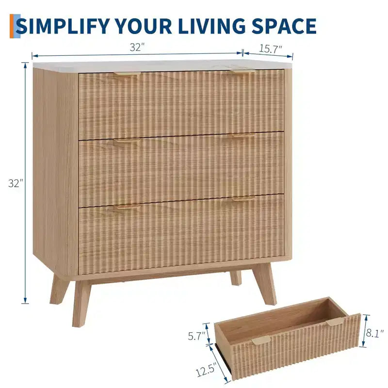 Set di 2 comodini scanalati larghi 81 cm, comodino moderno a 3 cassetti, tavolino laterale per camera da letto, soggiorno, corridoio (noce 2 pezzi)