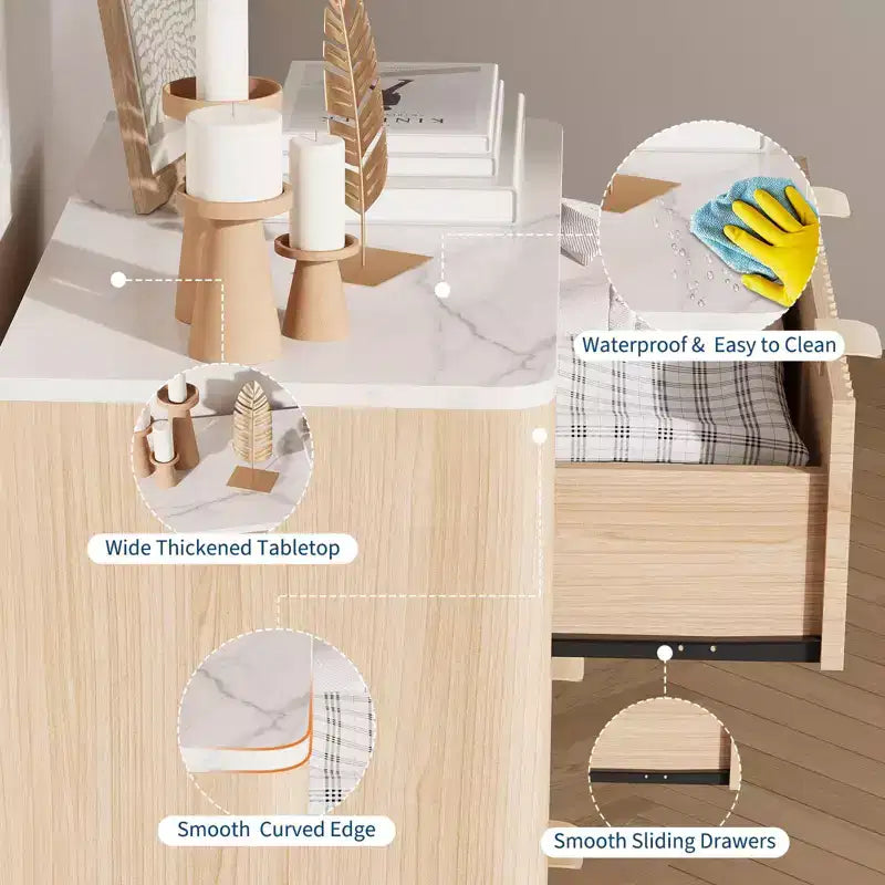 Set di 2 comodini scanalati larghi 81 cm, comodino moderno a 3 cassetti, tavolino laterale per camera da letto, soggiorno, corridoio (noce 2 pezzi)