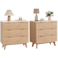 32 Width Fluted Nightstand Set of 2, Modern 3 Drawer Bedside Table , End Table for Bedroom, Living Room, Hallway (Walnut 2pcs)