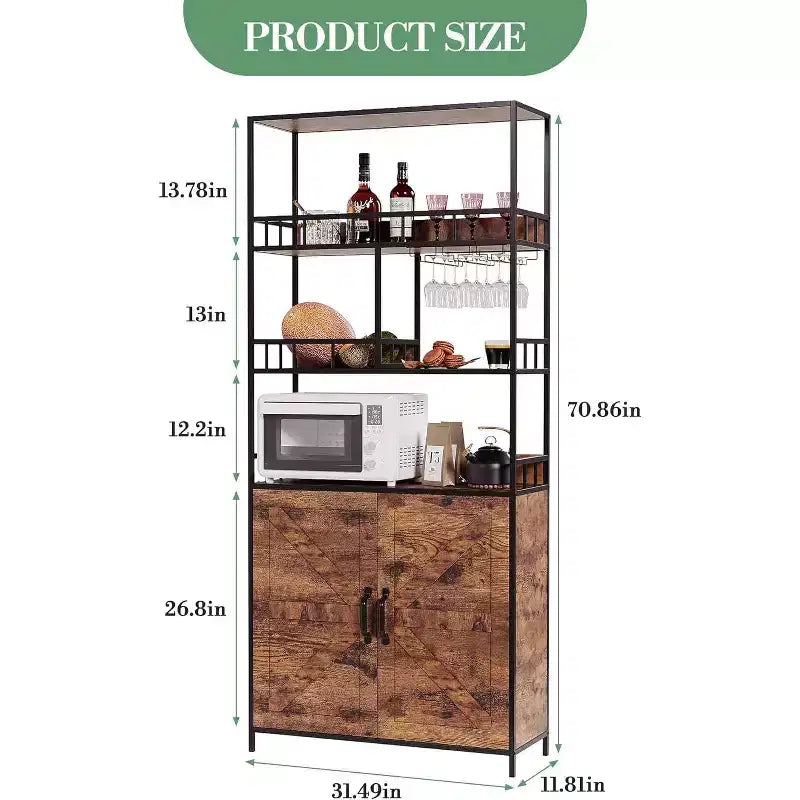 70.8 Mobile Bar Industriale, Scaffale Portabottiglie a 5 Livelli con Credenza e Porta Bicchieri, Scaffale Alto da Cucina, Organizzatore per Liquori, Scaffale per Panettiere