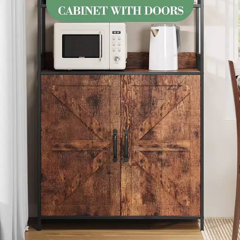 70.8 Mobile Bar Industriale, Scaffale Portabottiglie a 5 Livelli con Credenza e Porta Bicchieri, Scaffale Alto da Cucina, Organizzatore per Liquori, Scaffale per Panettiere