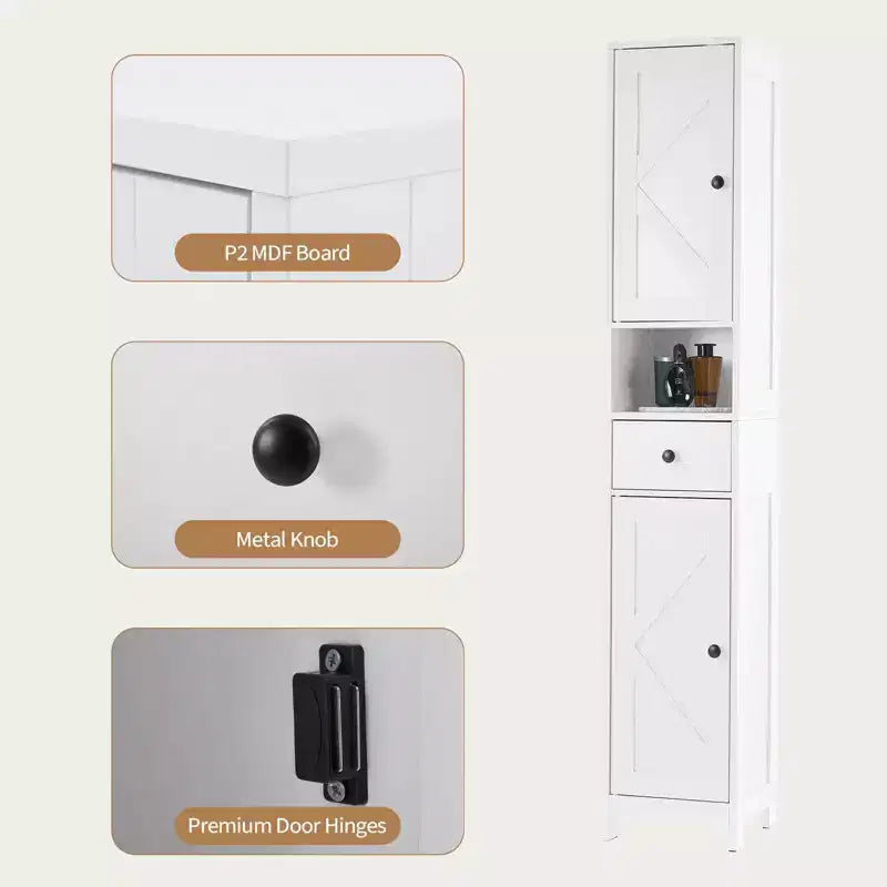 Mobile bagno alto con 2 ripiani regolabili, organizer da terra con dispositivo antiribaltamento per bagno, cucina o corridoio