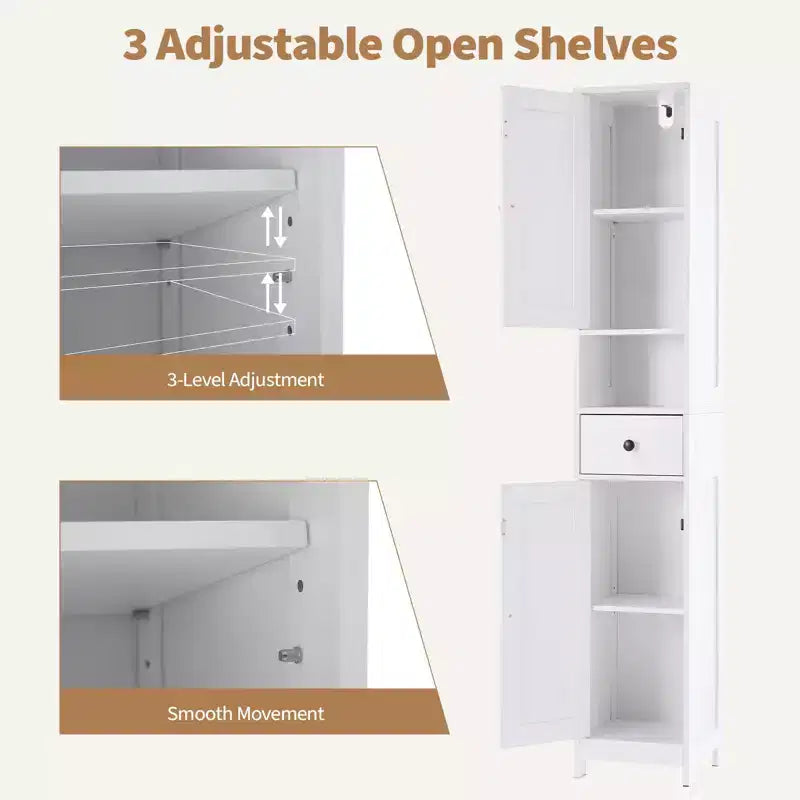 Mobile bagno alto con 2 ripiani regolabili, organizer da terra con dispositivo antiribaltamento per bagno, cucina o corridoio
