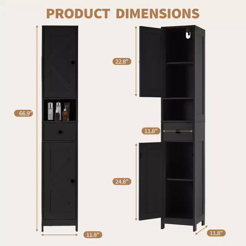 Mobile bagno alto con 2 ripiani regolabili, organizer da terra con dispositivo antiribaltamento per bagno, cucina o corridoio