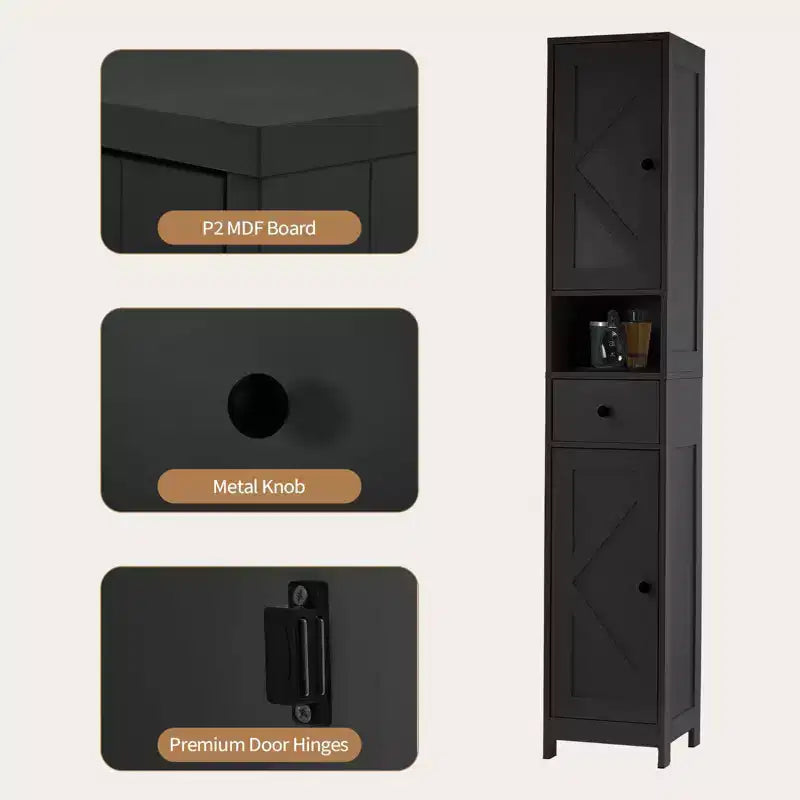 Mobile bagno alto con 2 ripiani regolabili, organizer da terra con dispositivo antiribaltamento per bagno, cucina o corridoio