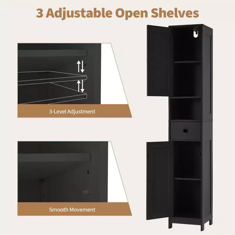 Mobile bagno alto con 2 ripiani regolabili, organizer da terra con dispositivo antiribaltamento per bagno, cucina o corridoio