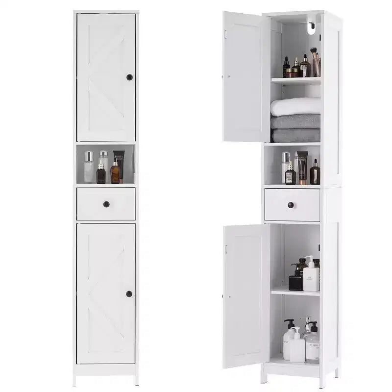 Mobile bagno alto con 2 ripiani regolabili, organizer da terra con dispositivo antiribaltamento per bagno, cucina o corridoio