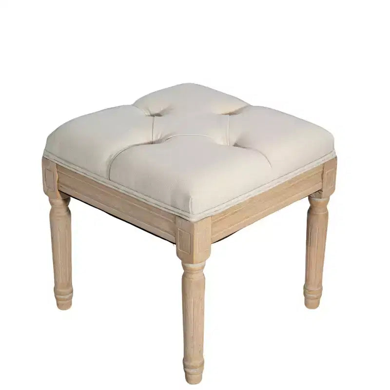Panca piccola imbottita, Pouf rustico quadrato imbottito, Sgabello da toeletta, Cubo 40 cm, Beige