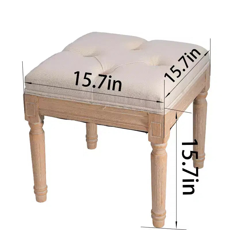 Panca piccola imbottita, Pouf rustico quadrato imbottito, Sgabello da toeletta, Cubo 40 cm, Beige