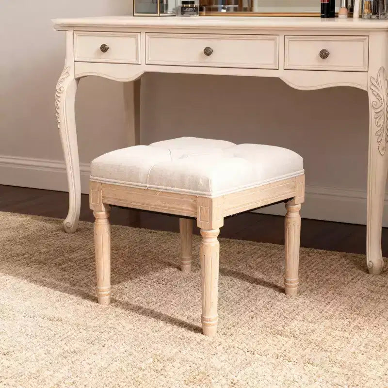 Panca piccola imbottita, Pouf rustico quadrato imbottito, Sgabello da toeletta, Cubo 40 cm, Beige